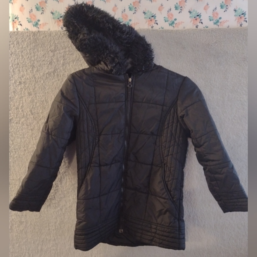 Boys Winter Black Coat With Hood From George Age 8/9 Years Unisex
